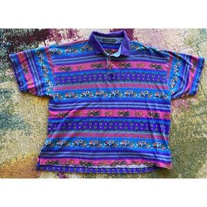 Vintage 90s Propeller All Over Print Polo Shirt Size XL** Colorful AOP Floral